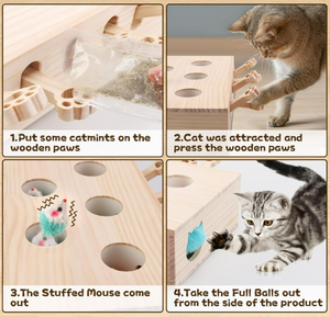 Gioco Educativo per Gatti, <span class=keywords><strong>Puzzle</strong></span> in Legno Interattivo con Cinque Fori, Giocattolo Whack a Mole per Esercizio Animale Domestico - Product Image 5
