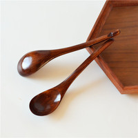 Cuillère en bois de style japonais à manche incurvé, bol profond et rond, design queue de souris, pour soupes, bouillies et repas à la maison