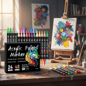 Dual Tip Water-Based Double Side Nib Acrylic <b>Paint</b> Marker Pen Set - Product Image 1