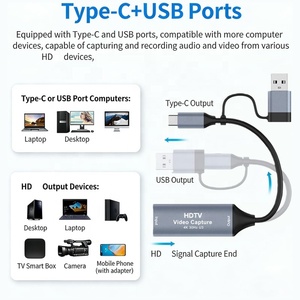 การ์ดจับภาพวิดีโอ4K 30FPS HDTV ประเภท C USB 3.0กล้องถ่ายทอดสดการเล่นเกมเครื่องบันทึกทีวีสำหรับ Mac OS OBS Xbox การประชุมทางวิดีโอ - Product Image 2