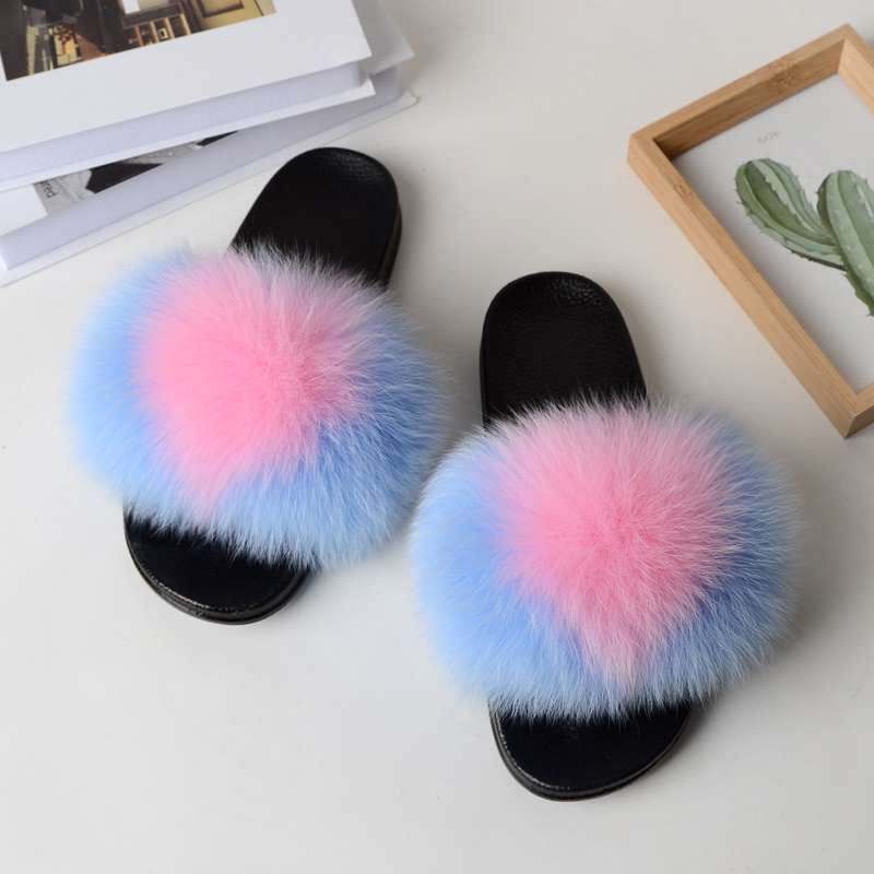 1women fox fur slippers