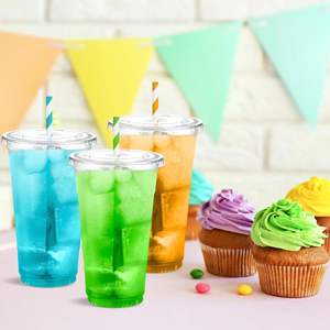 Gobelets jetables personnalisés en plastique PET transparent à paroi simple pour jus, boissons, milkshakes, bubble tea, boba, café avec couvercles - Product Image 4