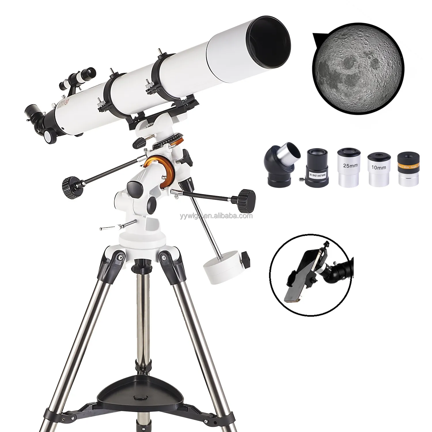 F90080M 80mm aperture high definition optical instruments 900mm astronomical telescope for adult with red dot scope