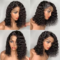 Wig Bob Pendek Keriting Murah, Rambut Asli, Lace Front HD, Wig Full Lace Rambut Asli Grosir untuk Wanita Kulit Hitam
