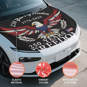Housse de capot de voiture drapeau USA 4x5 pieds, 250 ans de liberté, fond foncé, aigle, protection anti-poussière extensible pour le défilé du Jour des Vétérans - Product Image 4