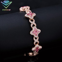Bracelet en argent sterling S925 plaqué or 18 carats, trèfle bleu, rose, vert, diamant cubain, moissanite, avec certificat GRA