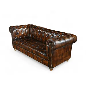Sofá Chesterfield Premium de 2 Plazas en Cuero Genuino Color Buff, Muebles para Sala de Estar para Uso Doméstico - Product Image 4