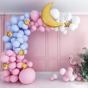 Balloon Garland Arch Kit 120PCs including Extra Large Pink Blue White Balloons Gold Foil Stars & Moon Party Decorations