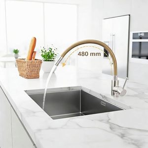 Robinet de cuisine avec bec flexible, robinets d'évier de cuisine avec 2 types de jets, Torneira Cozinha haute pression, rotation à 360° ° Or - Product Image 4