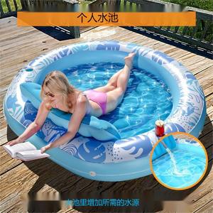 Inflatable Floating Raft With Backrest 183x165x22cm Royal Blue Adult Pool Float For Cooling Off - Product Image 3