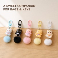 Porte-clés pompon chat, breloque de téléphone, anneau porte-clés, boule en peluche mignonne de dessin animé, accessoire de sac, vente en gros, personnalisé