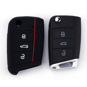 Étui de clé en silicone avec emblème GTI, compatible <span class=keywords><strong>Volkswagen</strong></span> Golf 7, motif nid d'abeille, surpiqûres rouges, sac de protection pour télécommande Golf - Product Image 3