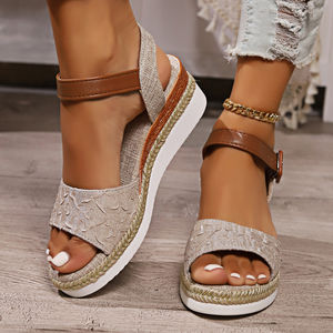 Sandalias de mujer con nudo de mariposa y suela de cáñamo, ligeras, novedad 2025, informales, con boca de pez y suela gruesa H-826 - Product Image 6