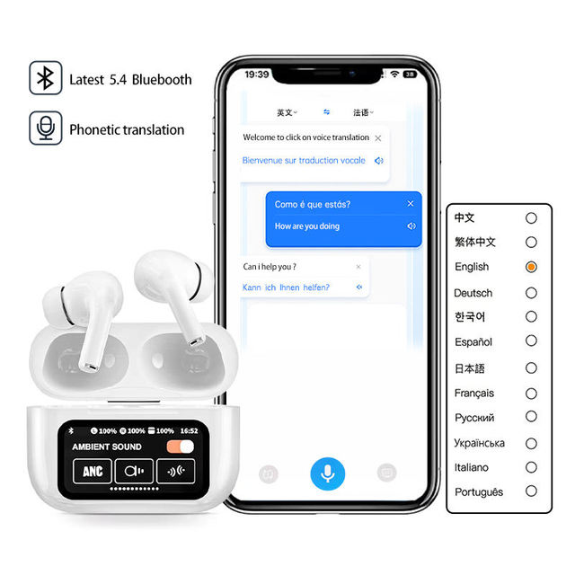 A9 PRO TWS ANC Wireless Earbuds AI Translation 135+ Languages Touch Screen Noise Cancelling BT5.4 JL Chipset In-Ear