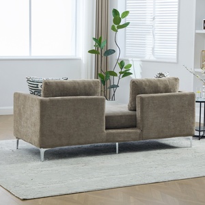 Chaise longue moderna trapuntata in ciniglia, divano letto da 77,5 pollici di larghezza, con cuscini per lo schienale, per camera da letto e soggiorno, color tortora - Product Image 3