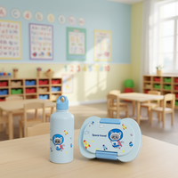Boîte à Lunch Économique pour Enfants avec Bouteille d'Eau Filles Garçons Ensemble Conteneur Alimentaire pour École Maternelle Sandwich