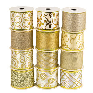 Bán Buôn Lá Vàng In Mặt Duy Nhất Hoa <span class=keywords><strong>Ribbon</strong></span> Trang Trí Kỳ Nghỉ Củ<span class=keywords><strong>a</strong></span> Nhà Sản Xuất Có Dây <span class=keywords><strong>Ribbon</strong></span> Cho Vòng Hoa Làm - Product Image 1