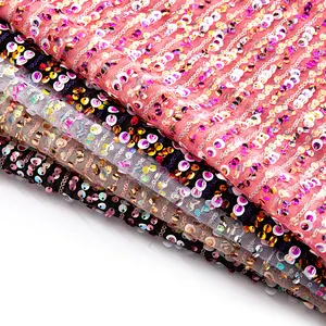 Ready To Ship Rainbow Color Sequin Fabric Embroidery Glitter Fabric Colorful Straight Strip Sequin Fabric