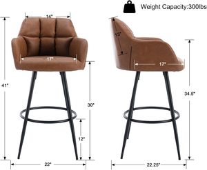 Da hiện đại thanh phân <span class=keywords><strong>30</strong></span> <span class=keywords><strong>inch</strong></span> cao đảo ghế kim loại khung cánh tay trở lại bọc cho nhà bếp nhà - Product Image 3