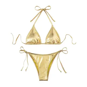 Top in metallo da donna in due pezzi costume da bagno cravatta Bikini triangolo laterale personalizzato sfida la sfilata di moda per ragazze Bikini Sexy