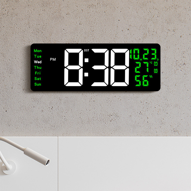 New Decorative Square Large Size Living Room Wall Clock Multi-Function LED Temperature Humidity Display Countdown Timer 6670