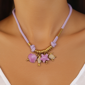 Fashion Charm <b>Bracelet</b> Purple <b>Rope</b> Gold Plated Charms Sea Theme Adjustable - Product Image 3