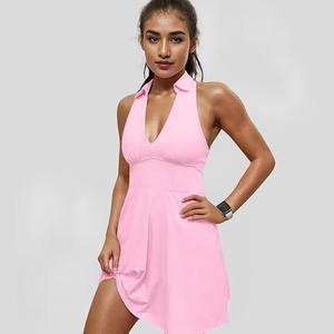 Nuevo estilo 2025 para mujer Sexy cuello bajo Push Up acolchado Golf Singlet vestido de secado rápido sin espalda verano Split Hem vestido de tenis - Product Image 4