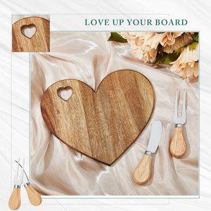 Set di Taglieri per Formaggi a Forma di Cuore in Bambù e Legno di Acacia con Coltelli, Riutilizzabile e Sostenibile, Spessore 1 cm - Product Image 4