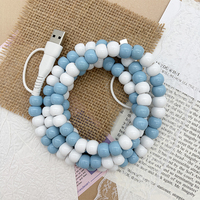 Câble de charge rapide Type-C 5A fait main, personnalisé, en acrylique coloré avec perles bleues et blanches, pour téléphone et ordinateur