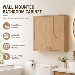 <span class=keywords><strong>Meuble</strong></span> mural de salle de bain moderne pour la maison, avec porte incurvée géométrique et étagère réglable, idéal pour le rangement des toilettes, de la buanderie et des appartements - Product Image 4