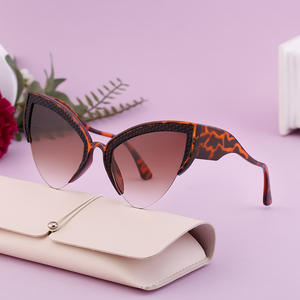 Gafas de sol elegantes estilo ojo de gato para mujer, protección UV400, lentes de PC con media montura, estilo europeo - Product Image 2