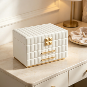 Boîte à bijoux en cuir de luxe avec quincaillerie dorée, multi-tiroirs, grande capacité, organiseur de rangement pour bagues, colliers, boucles d'oreilles - Product Image 5