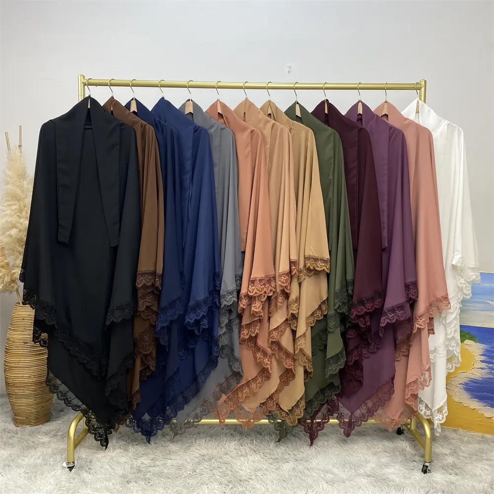 Nida Khimar Niqab simple couche de couleur unie avec bord en dentelle Hijab uni avec niqab pour femmes