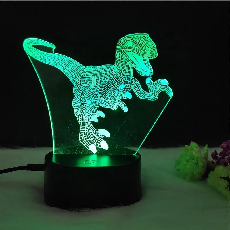 Dinosauro Tema Mark 3D Lampada Gioco di Luce di Notte del LED 7 Cambiamento di Colore di Tocco Della Lampada di Umore
