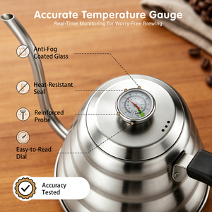 Bouilloire à col de cygne avec thermomètre, 1,2 L, bouilloire à café et à thé en acier inoxydable, bec verseur de précision, adaptée à tous les types de cuisinières - Product Image 3