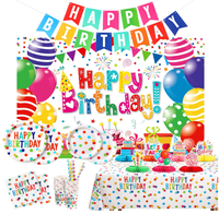 Assiettes, gobelets, serviettes, nappes, couverts, vaisselle, bannière de fond suspendue, toppers en nid d'abeille et fournitures pour fête d'anniversaire arc-en-ciel