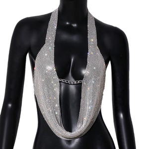 Top Corto da Donna con Spalline e Collo all'Americana in Metallo, Abbigliamento Femminile con Strass e Paillettes per Nightclub - Product Image 2