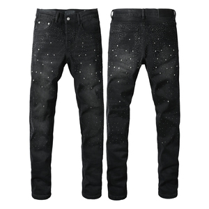 <span class=keywords><strong>Jeans</strong></span> Slim da <span class=keywords><strong>Uomo</strong></span> di Alta Moda Street Style da Discoteca con Strass Neri - Product Image 5