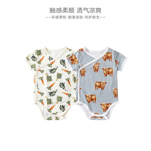 Mameluco de bebé con estampado Floral de verano 2025, mono de estilo europeo y americano, tela de algodón de manga corta con botones laterales informales - Product Image 3