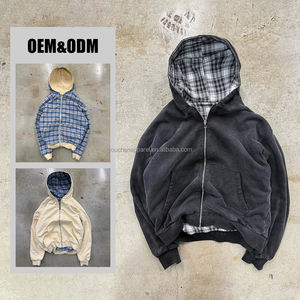 Felpa con Zip Personalizzata da Uomo, Pesante, Lavata, Reversibile, a Quadri, Stile Boxy, <span class=keywords><strong>Abbigliamento</strong></span> <span class=keywords><strong>Streetwear</strong></span>, Produttore - Product Image 4