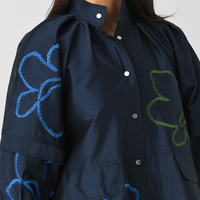 Robe chemise courte tissée à col rabattu et broderie florale, coupe décontractée tendance, personnalisée en usine