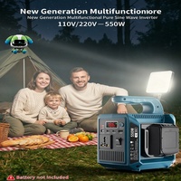 Convertisseur de courant à onde sinusoïdale pure avec prise CA 220 V, double USB-C, lampe de travail LED pour batterie d'outil, portable pour le camping et la maison