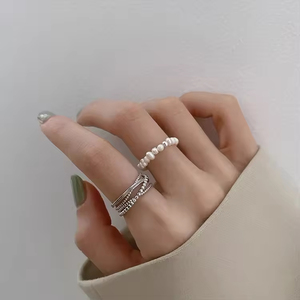 2025 New 925 Silver Material High-end Design Temperament Silver Irregular Small <b>square</b> <b>Combination</b> Pearl Ring - Product Image 2