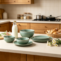 Service de table en grès EKA Serene Earthy, bols et assiettes en céramique texturée finis à la main pour la décoration moderne de la maison et des mariages