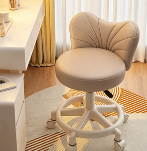 Modern Upholstered Vanity <b>Chair</b> Swivel Rolling Makeup Stool Salon Manicure Seat with Backrest - Product Image 6