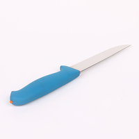 Couteau utilitaire à code couleur en gros d'usine, lame tranchante en acier inoxydable, manche antidérapant en PP bleu, couteau d'office de cuisine