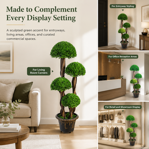 Bonsai Artificiale <span class=keywords><strong>di</strong></span> Cipresso a 4 Canopi, Materiale PE, Alta Simulazione, Decorazione Vintage, Vaso con Tronco Intrecciato in Legno Pregiato - Product Image 4