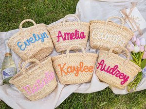 Cadeau d'été, sac de plage en paille personnalisé, tissé à la main en feuilles de palmier naturelles, broderie personnalisée, sac fourre-tout avec poignées tressées - Product Image 6