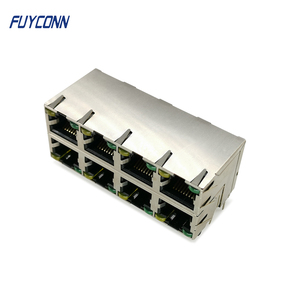 Connecteur Jack <span class=keywords><strong>RJ45</strong></span> femelle blindé PCB 8 ports avec lumière LED jaune/verte, connecteur modulaire 2x4 ports 8*8P 64Pin <span class=keywords><strong>RJ45</strong></span> - Product Image 3
