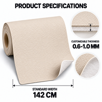 Cuir synthétique PVC crème ivoire avec support non tissé, imperméable, gaufré, simili cuir pour l'ameublement intérieur de voiture